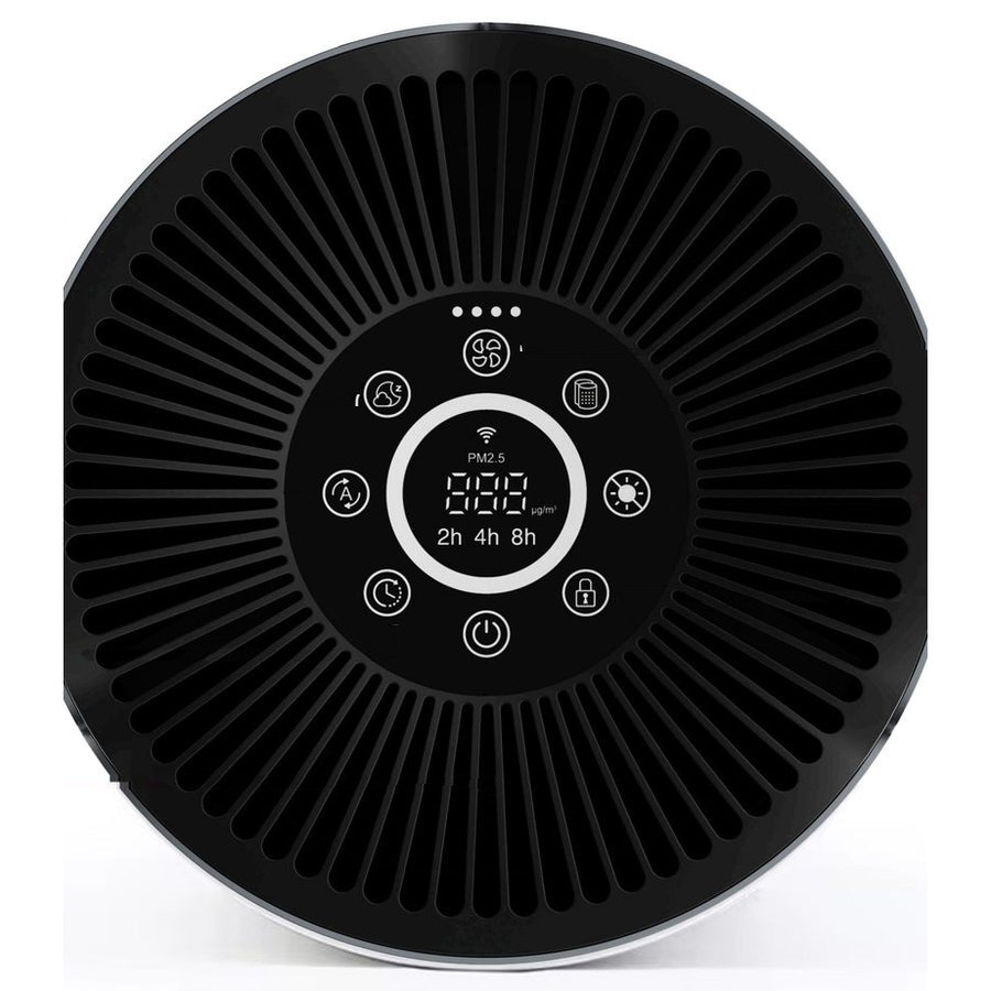 Betjeningspanelet på toppen af AirFlow30 PRO set ovenfra, med display og knapper rundt om